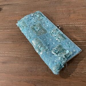 Turquoise sequin clutch